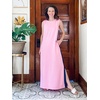 image:imageGRECERELLE 2025 Women Summer Color Blocking Round Neck Sleeveless Casual WrinkleFree Side Split Maxi Dress with PocketsPink Blue