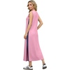 image:imageGRECERELLE 2025 Women Summer Color Blocking Round Neck Sleeveless Casual WrinkleFree Side Split Maxi Dress with PocketsPink Blue