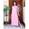 image:imageGRECERELLE 2025 Women Summer Color Blocking Round Neck Sleeveless Casual WrinkleFree Side Split Maxi Dress with PocketsPink Blue