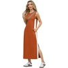 image:imageGRECERELLE 2025 Women Summer Color Blocking Round Neck Sleeveless Casual WrinkleFree Side Split Maxi Dress with PocketsTan White