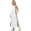 image:imageGRECERELLE 2025 Women Summer Color Blocking Round Neck Sleeveless Casual WrinkleFree Side Split Maxi Dress with PocketsWhite Green