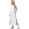 image:imageGRECERELLE 2025 Women Summer Color Blocking Round Neck Sleeveless Casual WrinkleFree Side Split Maxi Dress with PocketsWhite Sky Blue