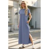 image:imageGRECERELLE 2025 Women Summer Mock Neck Short Sleeve Casual Loose Split WrinkleFree Long Maxi Dress with PocketsDenim Blue
