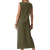 image:imageGRECERELLE 2026 Casual 2 Piece Sets For Women Summer V Neck WrinkleFree Sleeveless Top Side Slit Maxi Skirt With PocketsArmy Green