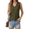 image:imageGRECERELLE 2026 Casual 2 Piece Sets For Women Summer V Neck WrinkleFree Sleeveless Top Side Slit Maxi Skirt With PocketsArmy Green