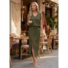 image:imageGRECERELLE 2026 Casual 2 Piece Sets For Women Summer V Neck WrinkleFree Sleeveless Top Side Slit Maxi Skirt With PocketsArmy Green