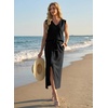 image:imageGRECERELLE 2026 Casual 2 Piece Sets For Women Summer V Neck WrinkleFree Sleeveless Top Side Slit Maxi Skirt With PocketsBlack