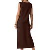 image:imageGRECERELLE 2026 Casual 2 Piece Sets For Women Summer V Neck WrinkleFree Sleeveless Top Side Slit Maxi Skirt With PocketsDark Coffee