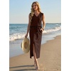 image:imageGRECERELLE 2026 Casual 2 Piece Sets For Women Summer V Neck WrinkleFree Sleeveless Top Side Slit Maxi Skirt With PocketsDark Coffee
