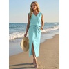 image:imageGRECERELLE 2026 Casual 2 Piece Sets For Women Summer V Neck WrinkleFree Sleeveless Top Side Slit Maxi Skirt With PocketsLight Blue