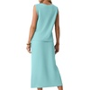 image:imageGRECERELLE 2026 Casual 2 Piece Sets For Women Summer V Neck WrinkleFree Sleeveless Top Side Slit Maxi Skirt With PocketsLight Blue