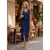 image:imageGRECERELLE 2026 Casual 2 Piece Sets For Women Summer V Neck WrinkleFree Sleeveless Top Side Slit Maxi Skirt With PocketsNavy Blue