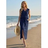 image:imageGRECERELLE 2026 Casual 2 Piece Sets For Women Summer V Neck WrinkleFree Sleeveless Top Side Slit Maxi Skirt With PocketsNavy Blue