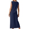 image:imageGRECERELLE 2026 Casual 2 Piece Sets For Women Summer V Neck WrinkleFree Sleeveless Top Side Slit Maxi Skirt With PocketsNavy Blue