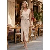 image:imageGRECERELLE 2026 Casual 2 Piece Sets For Women Summer V Neck WrinkleFree Sleeveless Top Side Slit Maxi Skirt With PocketsOatmeal