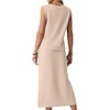 image:imageGRECERELLE 2026 Casual 2 Piece Sets For Women Summer V Neck WrinkleFree Sleeveless Top Side Slit Maxi Skirt With PocketsOatmeal