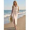 image:imageGRECERELLE 2026 Casual 2 Piece Sets For Women Summer V Neck WrinkleFree Sleeveless Top Side Slit Maxi Skirt With PocketsOatmeal