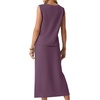 image:imageGRECERELLE 2026 Casual 2 Piece Sets For Women Summer V Neck WrinkleFree Sleeveless Top Side Slit Maxi Skirt With PocketsRosewood