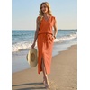 image:imageGRECERELLE 2026 Casual 2 Piece Sets For Women Summer V Neck WrinkleFree Sleeveless Top Side Slit Maxi Skirt With PocketsTan