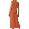 image:imageGRECERELLE 2026 Casual 2 Piece Sets For Women Summer V Neck WrinkleFree Sleeveless Top Side Slit Maxi Skirt With PocketsTan