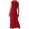 image:imageGRECERELLE 2026 Casual 2 Piece Sets For Women Summer V Neck WrinkleFree Sleeveless Top Side Slit Maxi Skirt With PocketsWine Red