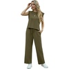 image:imageGRECERELLE 2026 Two Piece Sets for Women Summer Round Neck Cap Sleeve Top and Wide Leg Pants with PocketsArmy Green