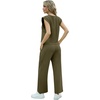image:imageGRECERELLE 2026 Two Piece Sets for Women Summer Round Neck Cap Sleeve Top and Wide Leg Pants with PocketsArmy Green