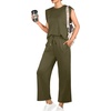 image:imageGRECERELLE 2026 Two Piece Sets for Women Summer Round Neck Cap Sleeve Top and Wide Leg Pants with PocketsArmy Green