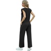 image:imageGRECERELLE 2026 Two Piece Sets for Women Summer Round Neck Cap Sleeve Top and Wide Leg Pants with PocketsBlack