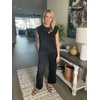 image:imageGRECERELLE 2026 Two Piece Sets for Women Summer Round Neck Cap Sleeve Top and Wide Leg Pants with PocketsBlack