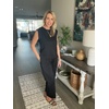 image:imageGRECERELLE 2026 Two Piece Sets for Women Summer Round Neck Cap Sleeve Top and Wide Leg Pants with PocketsBlack
