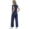 image:imageGRECERELLE 2026 Two Piece Sets for Women Summer Round Neck Cap Sleeve Top and Wide Leg Pants with PocketsNavy Blue