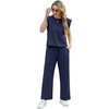 image:imageGRECERELLE 2026 Two Piece Sets for Women Summer Round Neck Cap Sleeve Top and Wide Leg Pants with PocketsNavy Blue