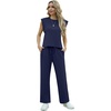 image:imageGRECERELLE 2026 Two Piece Sets for Women Summer Round Neck Cap Sleeve Top and Wide Leg Pants with PocketsNavy Blue