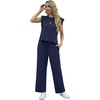image:imageGRECERELLE 2026 Two Piece Sets for Women Summer Round Neck Cap Sleeve Top and Wide Leg Pants with PocketsNavy Blue