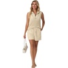 image:imageGRECERELLE 2026 Women 2 Piece Sets Crochet Hollow Knit HalfZip Sweater Tank Top amp Shorts Lounge Travel Matching OutfitsBeige