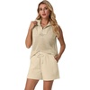 image:imageGRECERELLE 2026 Women 2 Piece Sets Crochet Hollow Knit HalfZip Sweater Tank Top amp Shorts Lounge Travel Matching OutfitsBeige