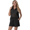 image:imageGRECERELLE 2026 Women 2 Piece Sets Crochet Hollow Knit HalfZip Sweater Tank Top amp Shorts Lounge Travel Matching OutfitsBlack