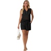 image:imageGRECERELLE 2026 Women 2 Piece Sets Crochet Hollow Knit HalfZip Sweater Tank Top amp Shorts Lounge Travel Matching OutfitsBlack