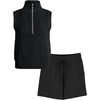 image:imageGRECERELLE 2026 Women 2 Piece Sets Crochet Hollow Knit HalfZip Sweater Tank Top amp Shorts Lounge Travel Matching OutfitsBlack