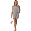 image:imageGRECERELLE 2026 Women 2 Piece Sets Crochet Hollow Knit HalfZip Sweater Tank Top amp Shorts Lounge Travel Matching OutfitsGray