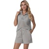 image:imageGRECERELLE 2026 Women 2 Piece Sets Crochet Hollow Knit HalfZip Sweater Tank Top amp Shorts Lounge Travel Matching OutfitsGray