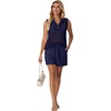 image:imageGRECERELLE 2026 Women 2 Piece Sets Crochet Hollow Knit HalfZip Sweater Tank Top amp Shorts Lounge Travel Matching OutfitsNavy Blue