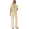 image:imageGRECERELLE 2026 Women 2 Piece Sets Crochet Sheer Knit Sweater Top amp Wide Leg Pants Lounge Travel Matching Outfits ClothesApricot