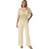 image:imageGRECERELLE 2026 Women 2 Piece Sets Crochet Sheer Knit Sweater Top amp Wide Leg Pants Lounge Travel Matching Outfits ClothesApricot