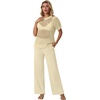 image:imageGRECERELLE 2026 Women 2 Piece Sets Crochet Sheer Knit Sweater Top amp Wide Leg Pants Lounge Travel Matching Outfits ClothesApricot