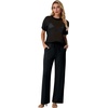 image:imageGRECERELLE 2026 Women 2 Piece Sets Crochet Sheer Knit Sweater Top amp Wide Leg Pants Lounge Travel Matching Outfits ClothesBlack