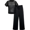 image:imageGRECERELLE 2026 Women 2 Piece Sets Crochet Sheer Knit Sweater Top amp Wide Leg Pants Lounge Travel Matching Outfits ClothesBlack