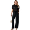 image:imageGRECERELLE 2026 Women 2 Piece Sets Crochet Sheer Knit Sweater Top amp Wide Leg Pants Lounge Travel Matching Outfits ClothesBlack