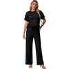 image:imageGRECERELLE 2026 Women 2 Piece Sets Crochet Sheer Knit Sweater Top amp Wide Leg Pants Lounge Travel Matching Outfits ClothesBlack